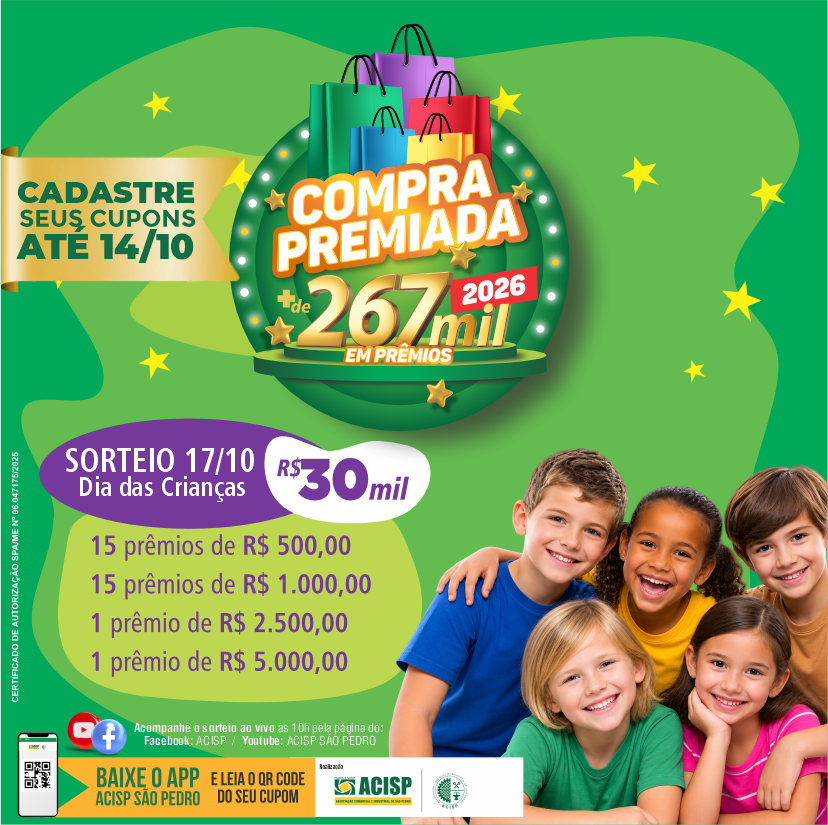 ACISP realiza neste sábado sorteio de R$ 30 mil em vales-compras